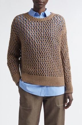 Lafayette 148 New York Hand Knit Cotton Open Stitch Sweater in Root Multi at Nordstrom, Size Medium
