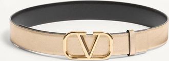 Valentino Garavani Cintura Reversibile VLogo Signature In Vitello Metallizzato E Vitello Lucido 30 Mm Donna ORO/NERO 065