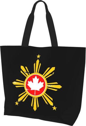 AOOEDM Filipino Canadian Flag Ladies Canvas Tote Reusable Shopping Bag