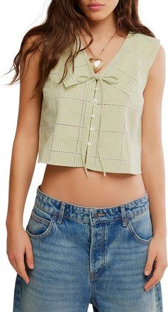 Free People Waiting For Me Crop Cotton Button-Up Top in Winter Pear Combo at Nordstrom, Size X-Small
