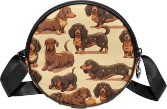 Generic Circle Crossbody Bag for Women, Dachshund Dog Small Sling Bag Daypack with Zipper Adjustable Shoulder Straps Casual Ladies Girls Round Purse