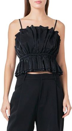 endless rose Sheen RuffledCrop Camisole in Black at Nordstrom, Size Medium