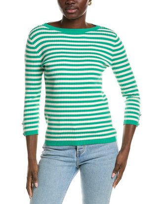 Jones New York Rib Boat Neck Stripe Top