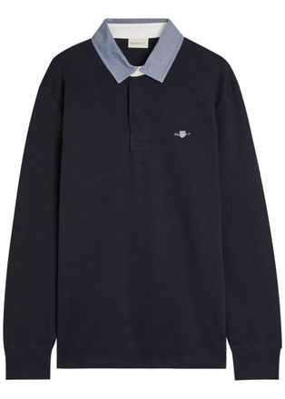 GANT Chambray Collar Cotton Rugby Shirt - Navy - Xxl