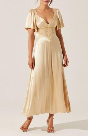 ASTR the Label Aurelia Flutter Sleeve Lace & Satin Dress in Golden Yellow at Nordstrom Rack, Size X-Large