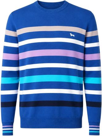 Harmont & Blaine Ronde hals trui met 3D strepen - Heren - Ronde hals truien - Blauw - M - Katoen - Truien & Vesten