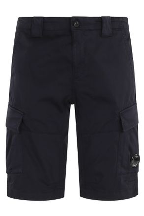 C.P. Company Navy Blue Stretch Sateen Cargo Lens Cotton Shorts