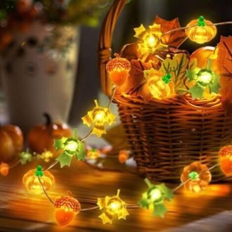 OEM Guirnalda De Luces Oto&ntilde;ales, 3 M, 30 Led, Dise&ntilde;o De Hoja De Arce, Avellana Y Calabaza, Funciona Con Pilas