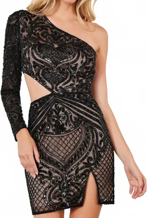 Scala One Shoulder Sleeve Cocktail Dress In Black/nude
