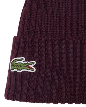 Lacoste RB0001 Wool Ribbed Beanie - Purple