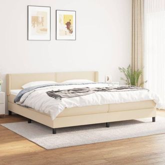 vidaXL Cama Box Spring Con Colch&oacute;n Tela Color Crema 200x200 Cm Vidaxl