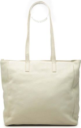 Prada Green White Leather Shoulder Bag Tote Bag (Pre-Owned)