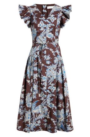 Elie Tahari The Eloise Floral Print A-Line Dress in Floral Earth Print at Nordstrom, Size 10