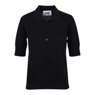 Alpha Studio Polo Shirts, female, Black, Size: L Short-sleeve Cotton Polo