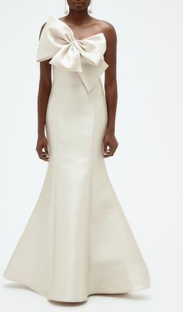 Amsale Mikado Twisted Double Bow Gown in Champagne at Nordstrom, Size 12
