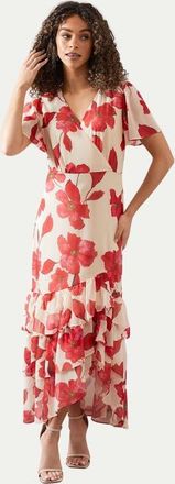 Wallis Floral Frill Hem Chiffon Maxi Dress in Red at Nordstrom, Size 12