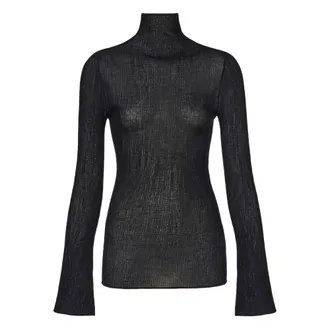 Ferragamo Ribbed Knit Turtleneck Blouse - Black