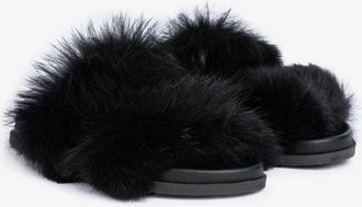 Pedro Garcia Double band flat sandal in black churra fur sandal | Duska | Fall winter 26