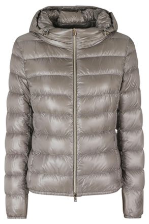 Herno Pearl Gray Giada High Neck Removable Hood Polyamide Down Jacket