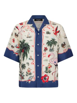 Dsquared2 Red Cream Patterned Contrast Collar Shirt