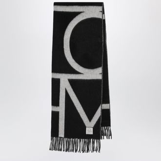 Toteme Sciarpa nera in lana spazzolata con monogramma