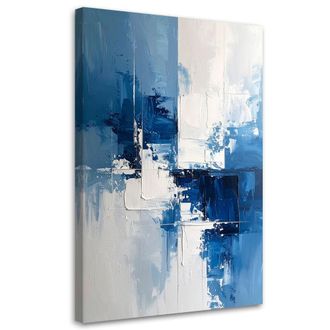 Feeby Cuadro Sobre Lienzo Abstracci&oacute;n Azul Y Blanca Estilo Boho 70x100