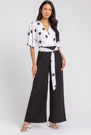 Roman Spot Print Wide Leg Wrap Jumpsuit