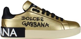 Dolce & Gabbana Gouden Foiled Portofino Sneakers - Dames - Sneakers - Geel - 36 EU - Leer - Schoenen