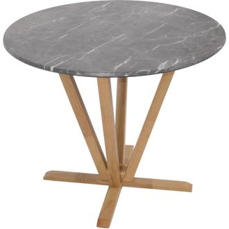 Hhg Tavolo rotondo salotto divano 656 &oslash; 92cm legno laminato hpl melaminico legno marrone effetto pietra