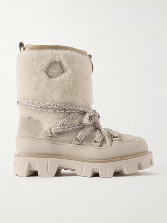 Moncler Stivaletti In Camoscio Con Finiture In Shearling Peak Apres - Crema