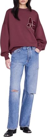 Anine Bing Hoodies & sweatvesten, Dames, Rood, XS, Katoen, Miles Oversized Sweatshirt Letterman