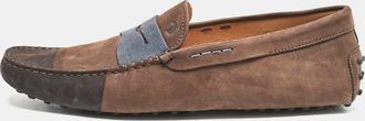 Tod's Tods Dark Brown/blue Nubuck Bow Slip On Loafers
