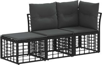 vidaXL Conjunto De Sof&aacute;s De Exterior 3 Uds. Negro Poli&eacute;ster Vidaxl