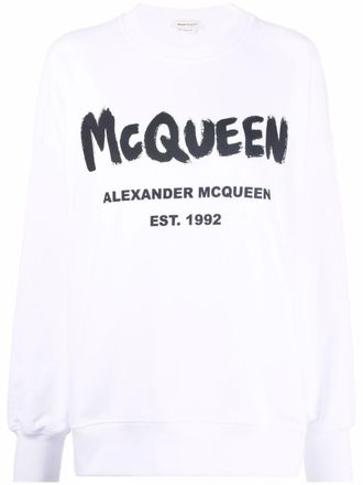 Alexander McQueen logo-print cotton sweatshirt - women - Cotton - 38 - White