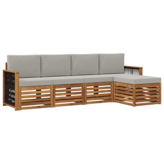 vidaXL Conjunto De Sof&aacute;s De Exterior 5 Pcs Natural Y Gris Claro Vidaxl