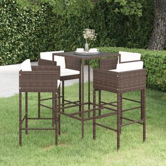 vidaXL Set De Bar De Jard&iacute;n 5 Pzas Con Cojines Rat&aacute;n Sint&eacute;tico Marr&oacute;n Vidaxl