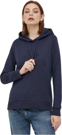 GANT Reg Tonal Shield Hoodie - Dames - Hoodies - Blauw - XS - Katoen - Hoodies & sweatvesten