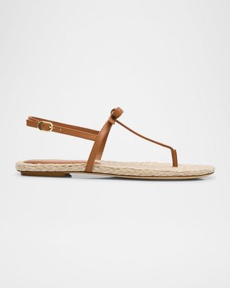 Stuart Weitzman Felicity Leather Bow Espadrille Sandals