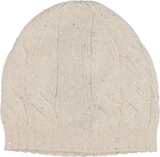 Gran Sasso Sequin Cable Beanie - Dames - Hoeden - Beige - 42 CM - Wol - Accessoires
