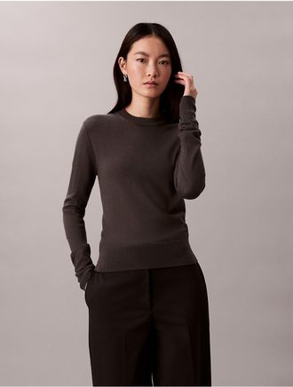 Calvin Klein Womens Extra Fine Merino Blend Crewneck Sweater - Grey - XS