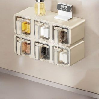 OEM Caja Para Especias De Cocina, Juego De 6 Botes Para Especias, Montaje En Pared, No Requiere Taladrar, Para Almacenar Sal Y Otros Condimentos - 26,5 &times; 