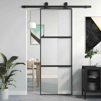 vidaXL Puerta Corredera Vidrio Templado Y Aluminio Negra 76x205 Cm Vidaxl