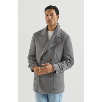 Brunello Cucinelli Virgin wool cloth four-pocket pea coat in Grey at Nordstrom, Size 52