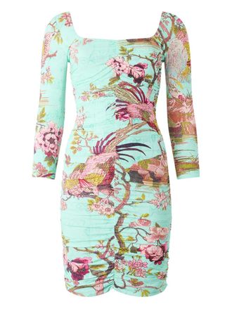 Roberto Cavalli ruched floral-print dress - women - Fabric - 40 - Blue