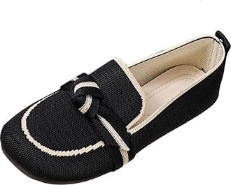Generic Womens Thin Soled Loafers Fashionable and Casual Slip with Fabric Upper Flat Round Toe Business Comfortable Dressy Slip-Ons Work Women Shoes (4.5) Bla