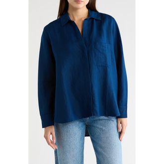 French Connection Birdie Oversize Linen Blend Button-Up Shirt in Midnight Blue at Nordstrom Rack, Size X-Small
