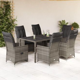 vidaXL Set Comedor Jard&iacute;n 7 Pzas Y Cojines Rat&aacute;n Sint&eacute;tico Gris Vidaxl