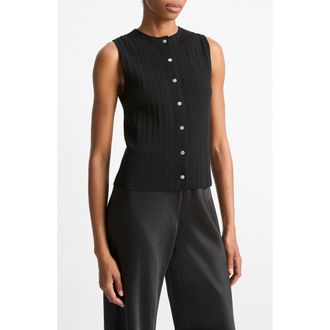 Vince Variegated Rib Sleeveless Cotton Sweater in Black at Nordstrom Rack, Size Large