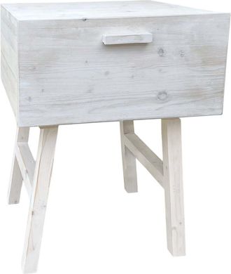 NATYAL Mesita de noche de madera maciza con cajón en blanco envejecido 45cm
