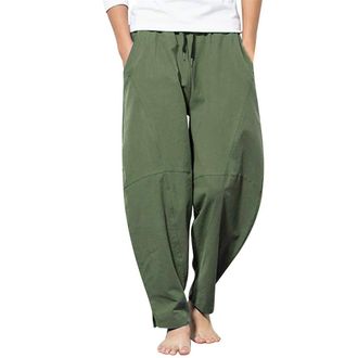 Generic Mens Cotton Harem Trousers Loose Fit, Mens Yoga Meditation Pants with Drawstring Waist, Dropped Crotch Breathable Fabric, Ideal for Tai Chi Practice o